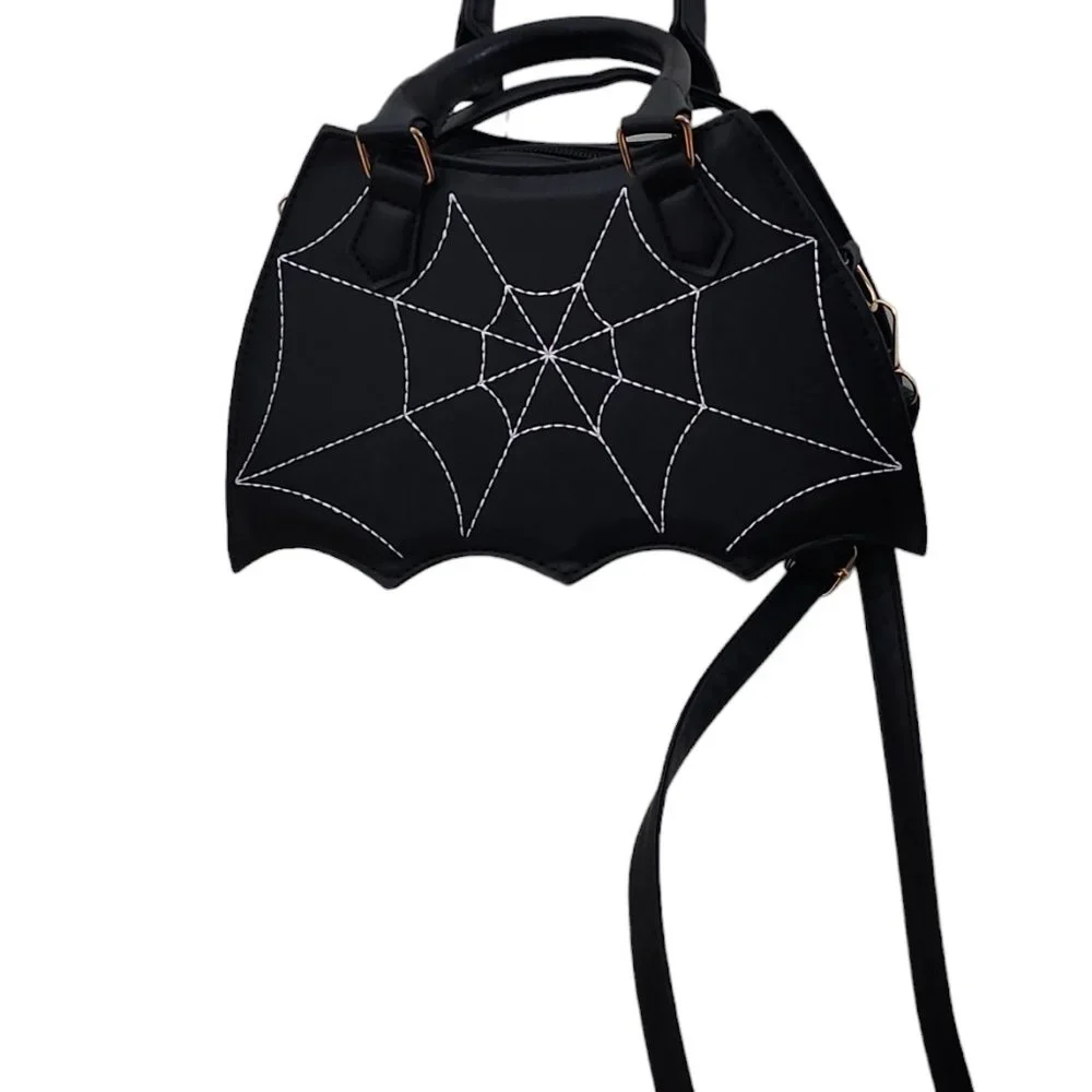 Women's Cosplay Halloween Black Spider White Web Shoulder Bag, Gothic
